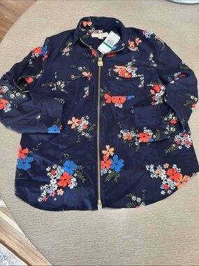 Michael Kors Navy Floral zip up Blouse